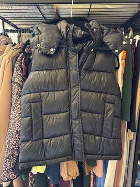 Mango Black Quilted Puffer Vest with Detachable Hood